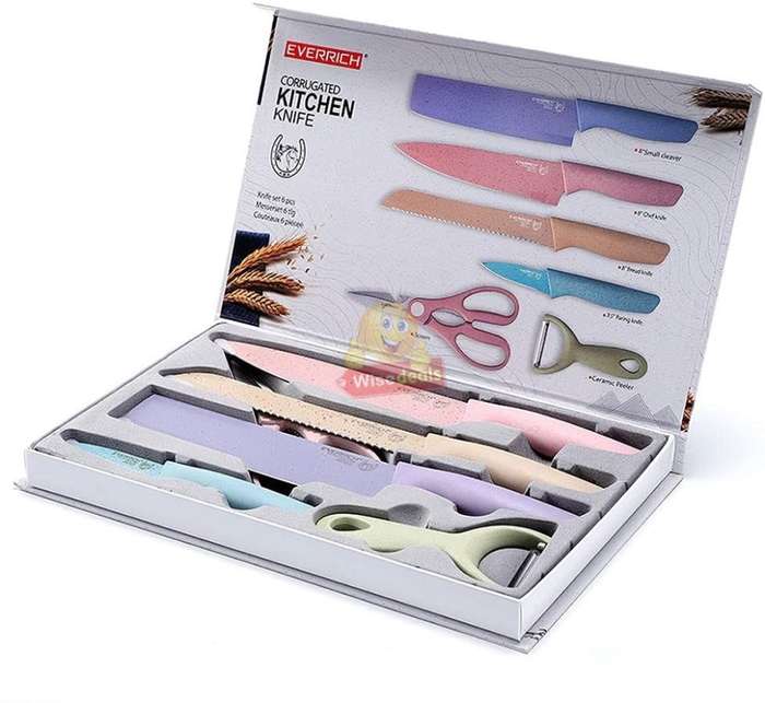 6Pcs Corrugated Kitchen Knife Set, Super Sharp, Durable Coating, Tarnish and Rust Resistant