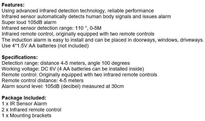 Wireless PIR Motion Sensor Alarm With 2 Remotes and Mount Bracket, Secure your Home
