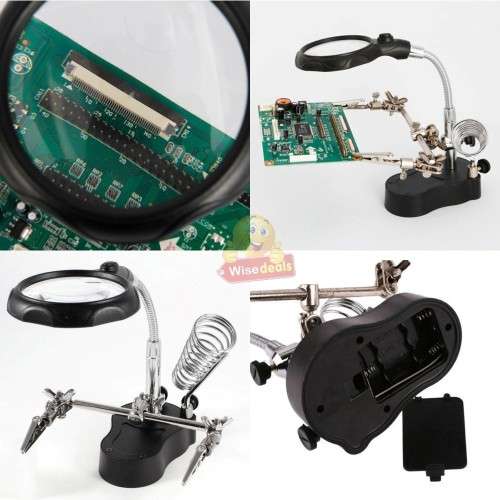 LED Light, Clip Type Magnifier Soldering Stand 3.5X 12X