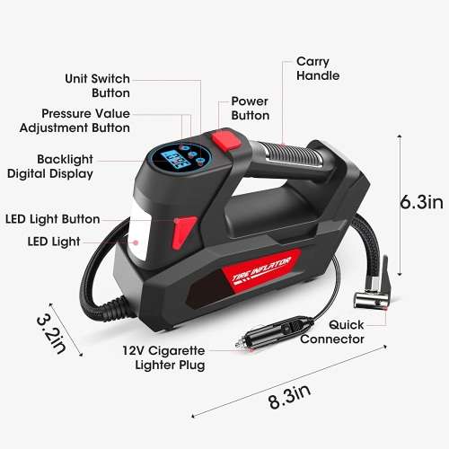 LCD Display 12V Air Compressor Pump with Accessories
