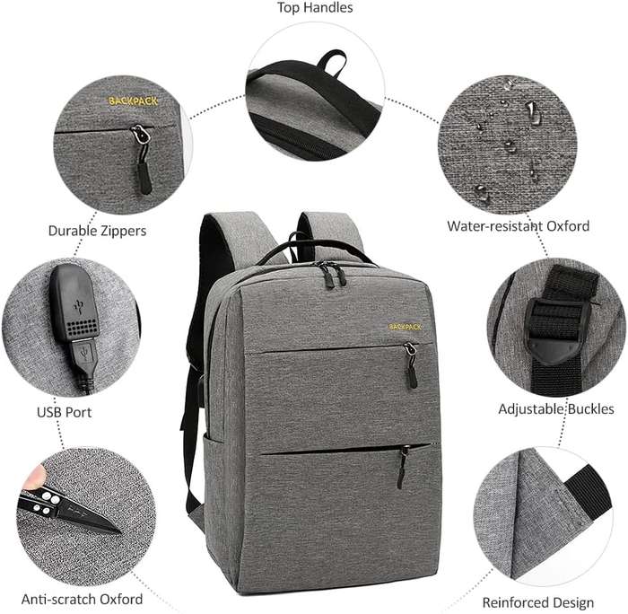 3 Piece Backpack Set, Large Backpack with USB Port and Cable to Charge Devices