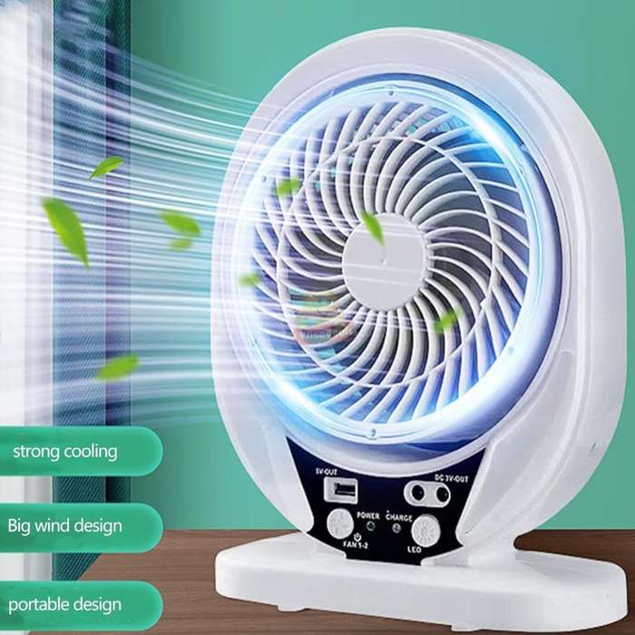 Rechargeable Solar Fan with Solar Panel and USB Light