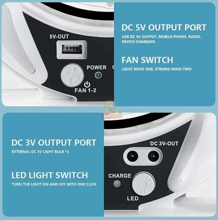 Rechargeable Solar Fan with Solar Panel and USB Light