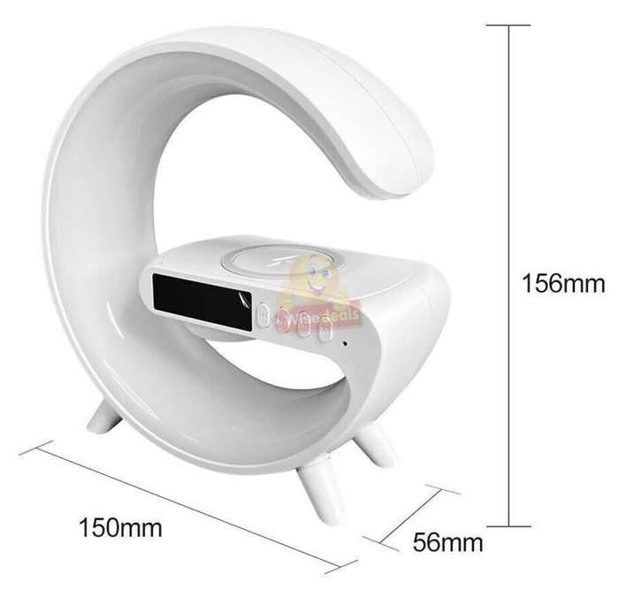 Bluetooth 360° Surround Sound Speaker and Wireless Charger, Alarm with Snooze and Colourful Lights