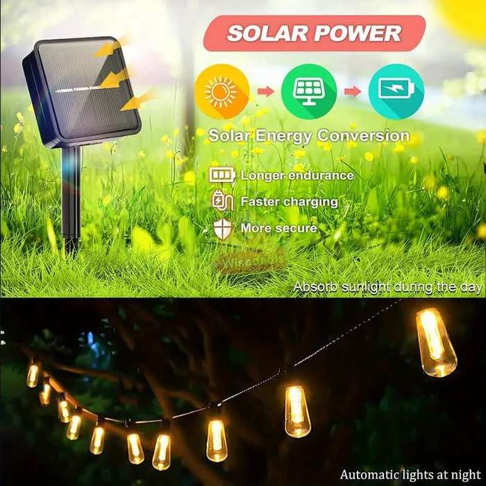SOLAR Waterproof 5M 10 X Bulbs LED String Lights for Indoor, Outdoor and Commercial use
