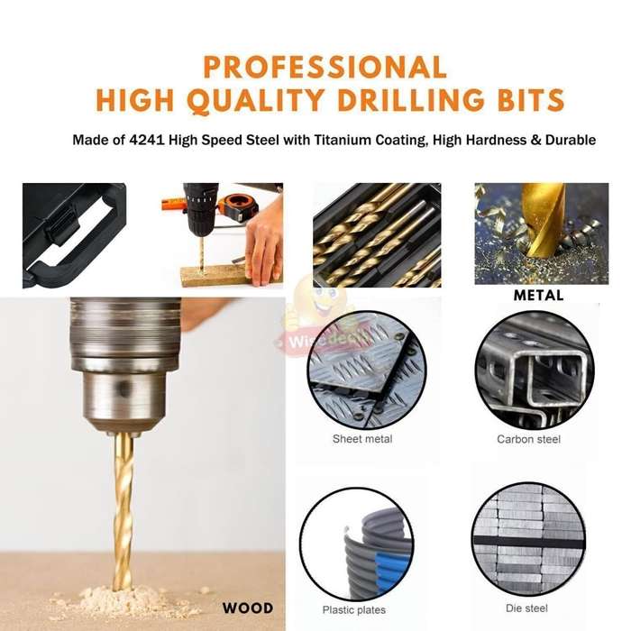 99 Piece Titanium High Speed Steel Twist Drill Bit Set in Handy Carry Case