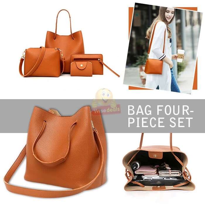 4-in-1 Handbag set, durable and made of PU Leather in Brown