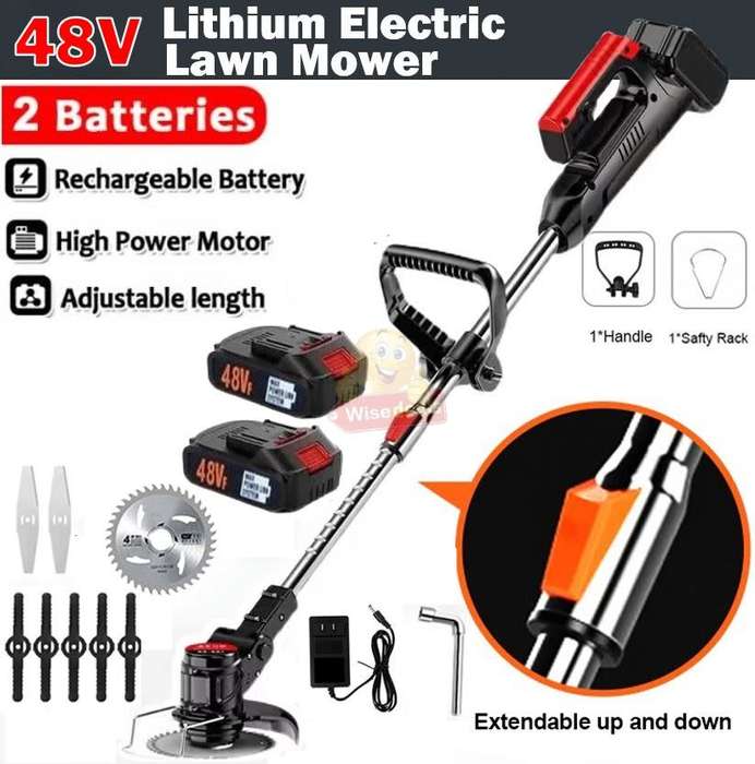 48V Rechargeable Wireless Lawn Mower and Grass Cutter, 2 X 48V Lithium Batteries & 3 Blade types