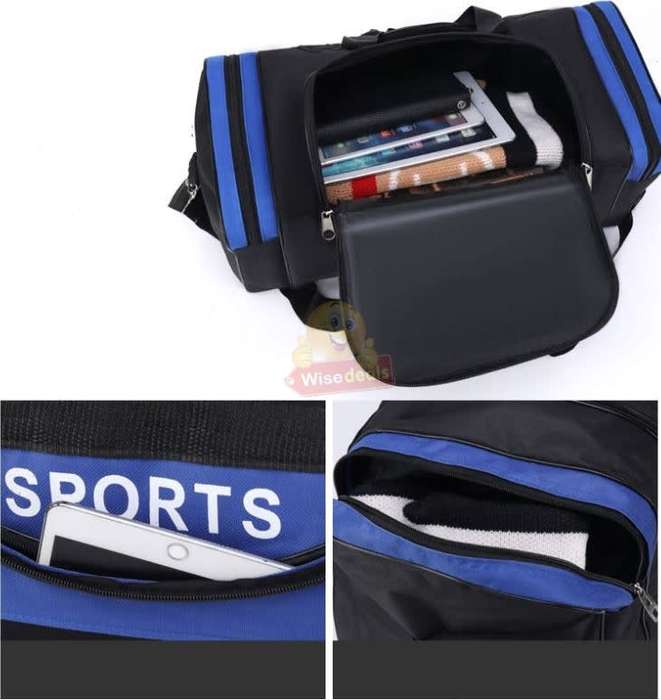 Large Sports Bag, Multi-Compartments, Durable and Water Resistant, Blue / Red / Black -START R1 ONLY