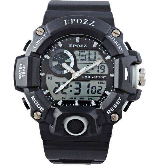 Luxury EPOZZ CHRONOGRAPH LCD Military Mens Wrist Watch - Analog and Digital, Black & White