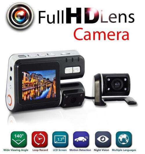 HD 1080P Vehicle Dual DVR Recorder with Rear Parking Lens Cameras, G-Sensor & Remote Control