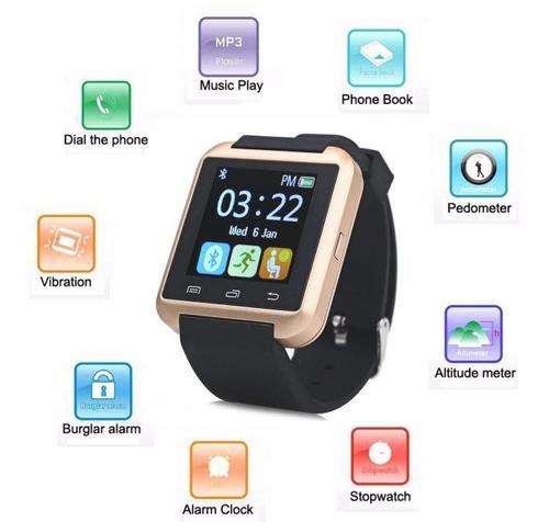 U8S Bluetooth Smartwatch for IOS iPhone, Android, Samsung, Pedometer, etc in Gold & Black