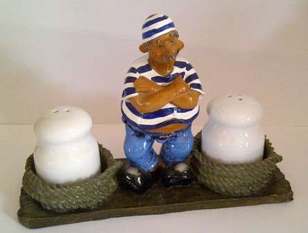 Adorable Blue & White Sea Man Effect Salt & Pepper Stand