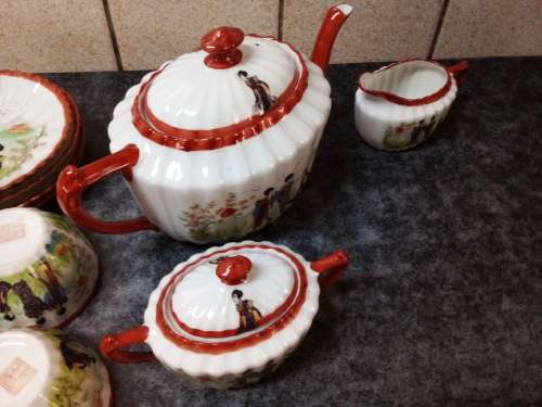 Vintage Japanese Geisha Girls Egg-Shell Tea Set