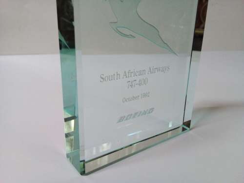 Solid Glass Paperweight/Stand Endorsed Inside SAA Boeing