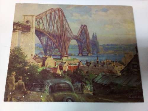 Old Print on Board of The Forth Bridge