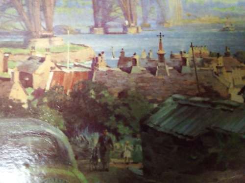 Old Print on Board of The Forth Bridge