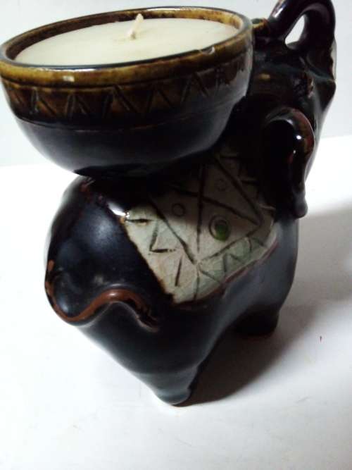 Vintage Glazed Pottery Elephant Tea Candle Holder
