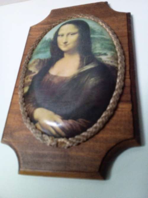 Vintage Oval Mona Lisa Print on Wood Backing