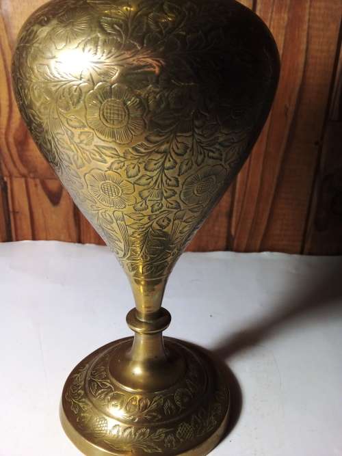 Floral Engraved Heart Shaped Brass Vase