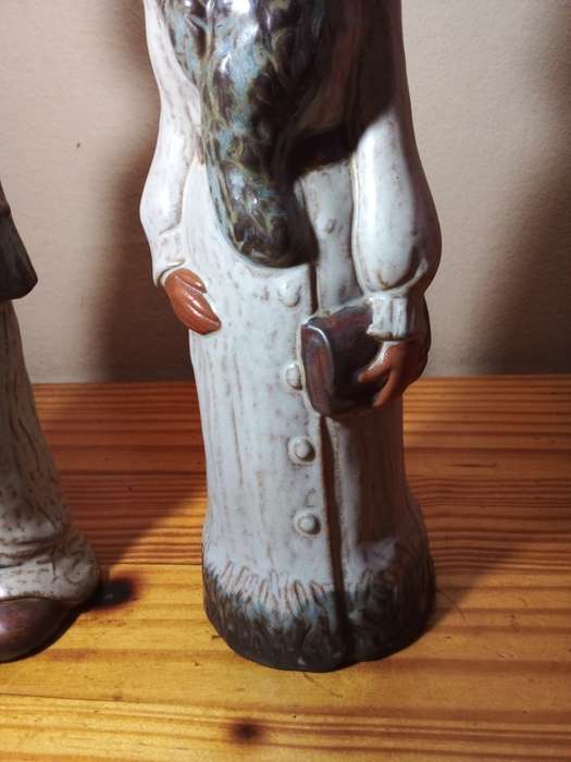 Nice Size Male & Female Glazed Clay Figurines