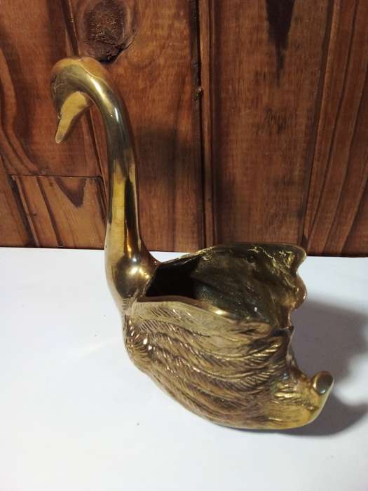 Solid Medium Size Brass Swan Shaped Vase