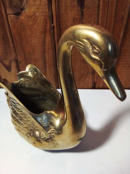 Solid Medium Size Brass Swan Shaped Vase