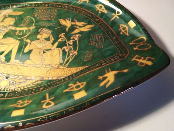 Rare Fathi Mahmoud Limoges Green & Gold Platter