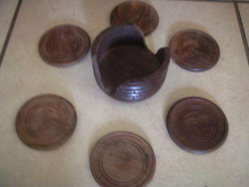 Six Wooden Coasters & Holder - Made in India