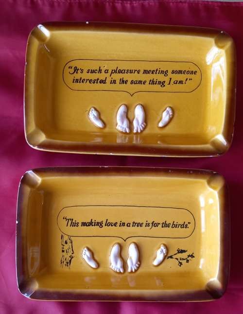 Funny Feet Pair of Ashtrays with Quirky Sayings