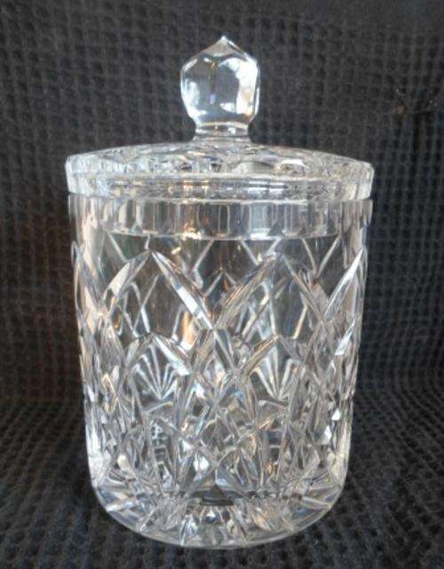 LARGE!! VINTAGE BOHEMIAN CUT CRYSTAL COOKIE JAR, PERFECT CONDITION