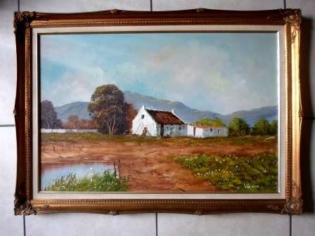 WOW!! HUGE 'VINSON' COTTAGE SCENE OIL ON BOARD BEAUTIFUL!! 900 X 600mm WOW!!