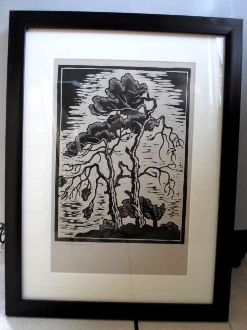 WOW!! GREGOIRE BOONZAIER 1979 WINDSWEPT TREES LINOCUT 305 X 225mm VALUE R5500 WOW!!