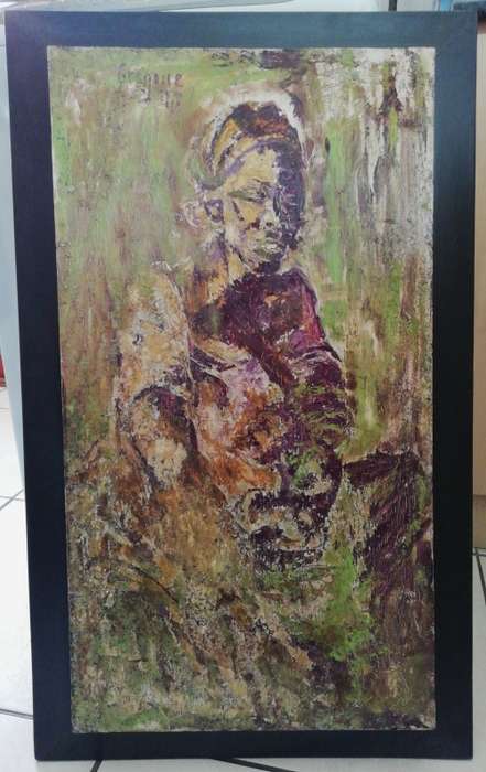 LARGE GREGOIRE BOONZAIER MOTHER & CHILD OIL ON BOARD  780 X 430mm  WITH CERTIFICATE VALUE R85000
