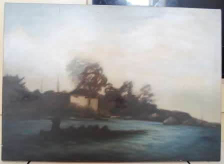UNUSUAL OIL ON CANVAS SIGNED E VD M DATED '06 700 X 500mm