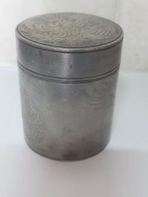 19th century Chinese dragon pewter tea caddy circa 1890`s Value R1500