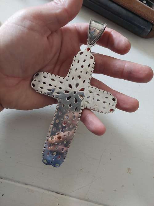 Gigantic!! 27,5cm Sterling silver cross with 161 gem stones 86,0g Value R4500