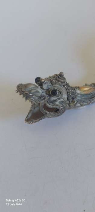Exquisite vintage oriental sterling silver dragon cigarette holder 7.6g