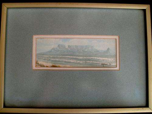 BEAUTIFUL K. BYRON TABLE MOUNTAIN MINITURE WATERCOLOUR