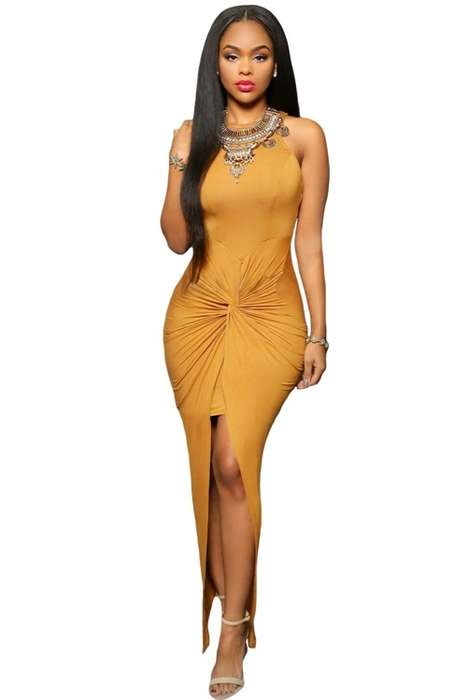 *DIVA RANGE* Yellow Knotted Slit Dress