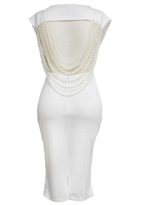 *DIVA RANGE* White Pearl Open Back Bodycon Midi Dress