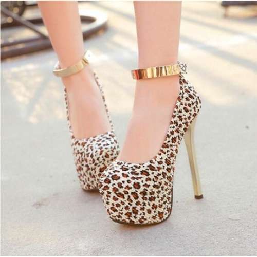 *SHOES* SEXY LEOPARD PLATFORMS ROUND TOE THIN HEELS PUMPS