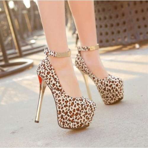 *SHOES* SEXY LEOPARD PLATFORMS ROUND TOE THIN HEELS PUMPS