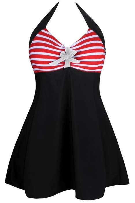 *DIVA RANGE* Red White Stripes and Bow Black One-piece Swimdress