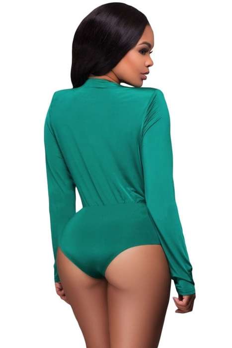 *WILD ROSE*  Sexy Green Long Sleeve Bodysuit - S/M/L
