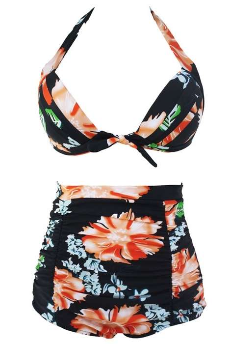 *BIG CLEARANCE!* *LOCAL STOCK* Floral Print Dark High Waist Bikini Swimsuit - MEDIUM
