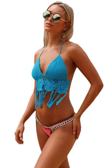*WILD ROSE* *LOCAL STOCK* AFFORDABLE! Blue Crochet Bikini Top with Neoprene Bottom - MEDIUM