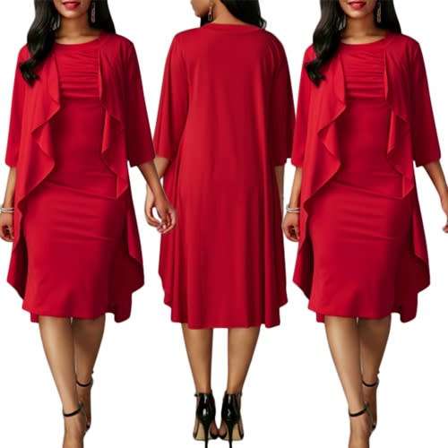 *WILD ROSE* Red Formal Dress with Overlay Sides - M/L/XL/2XL
