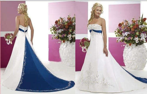 BRAND NEW WEDDING DRESS - BLUE & WHITE/DIAMANTE DETAIL - Set Sizes - FREE SHIPPING!