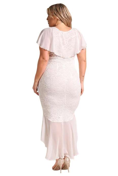 *WILD ROSE* PLUS SIZE White Chiffon Lace Waterfall Ruffle Midi Dress- XL/2XL/3XL/4XL